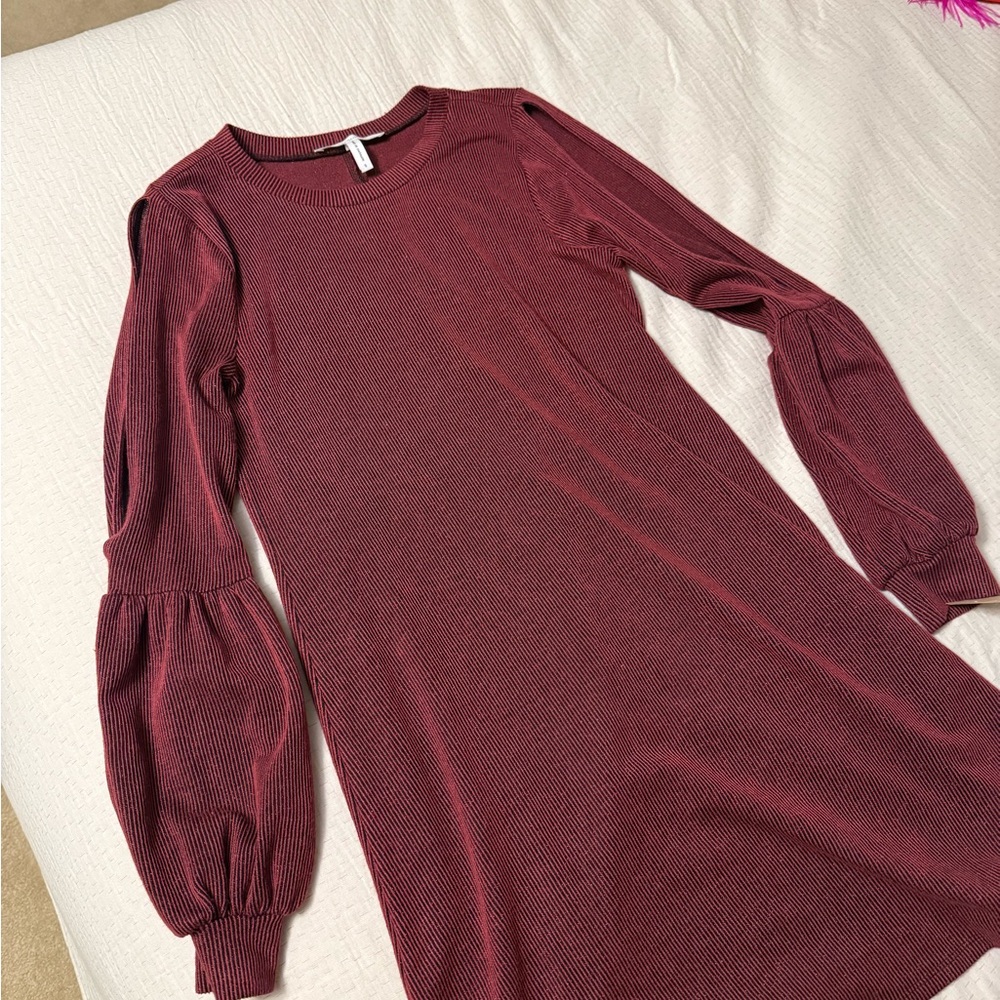 BCBG Burgundy Cold Shoulder Sleeve Dress